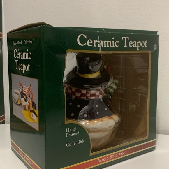 Vintage SNOWMAN Royal Seasons Teapot Red&White Checkered Scarf Red RobinBird - Picture 10 of 13